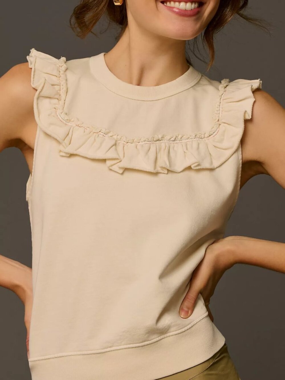 Clare V. Cream Ruffled Sweatshirt Vest Size S